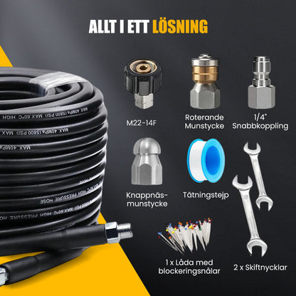 💦 69 % RABATT OMEDELBART! 🚿 5800PSI avloppsrensningssats – högtrycksmunstycke och slang för igensatta avlopp/rör, kompatibel med de flesta högtryckstvättar 🔧📦