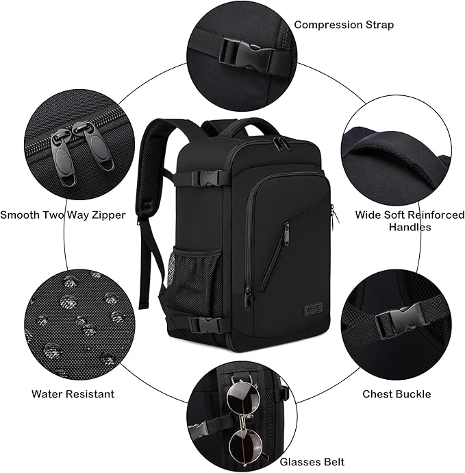Ryggsäck Kabinväska perfekt för flygresa som Kabin-/Handbagage 20L 40x20x25cm med Laptopfack 14 tum , Svart