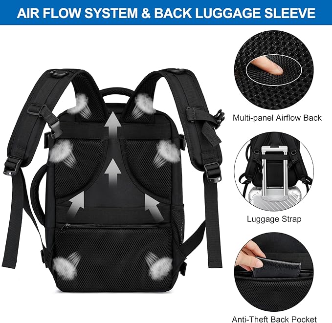 Ryggsäck Kabinväska perfekt för flygresa som Kabin-/Handbagage 20L 40x20x25cm med Laptopfack 14 tum , Svart