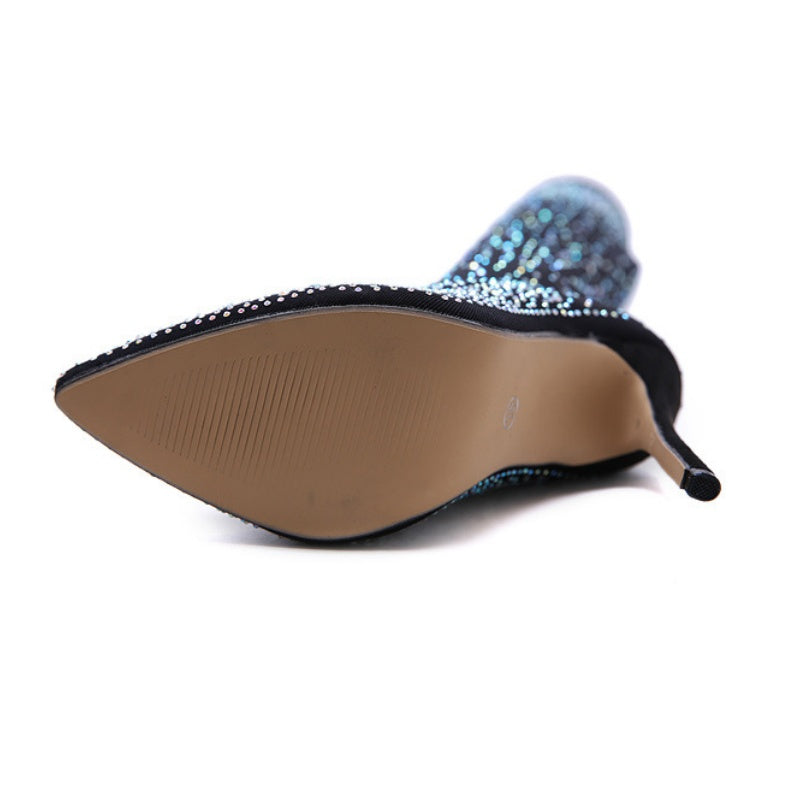 Kvinnors Glittrande Konstläder Knähöga Stövlar