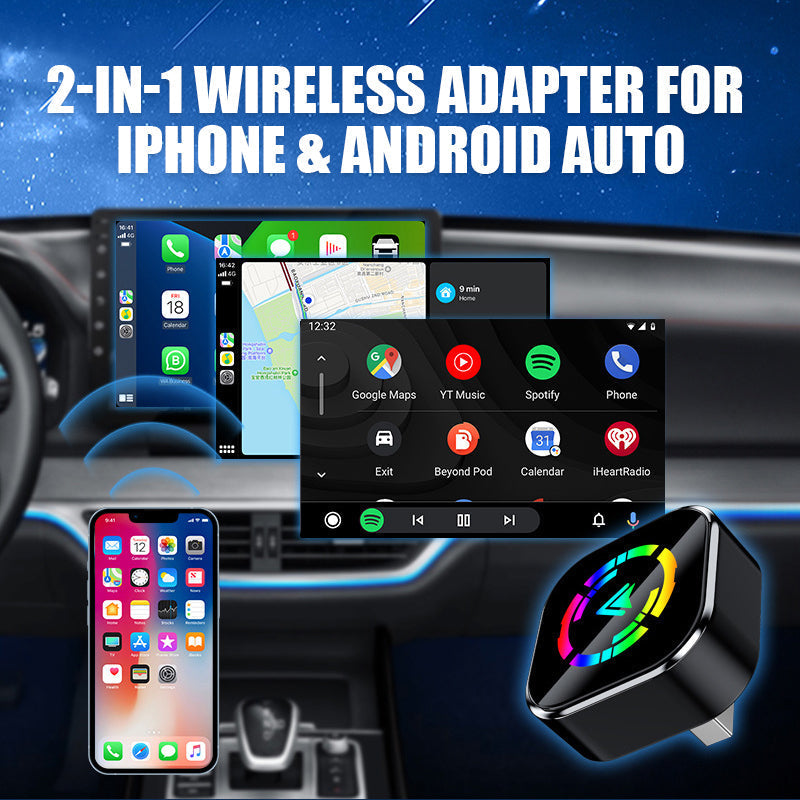 2-i-1 trådlös adapter för iPhone och Android Auto